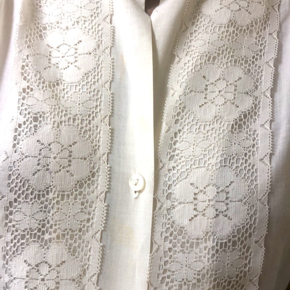 VTG 70s Carefree Fashions Cream Blouse Puff Sleeves Lace Boho Prairie Western - Picture 7 of 9